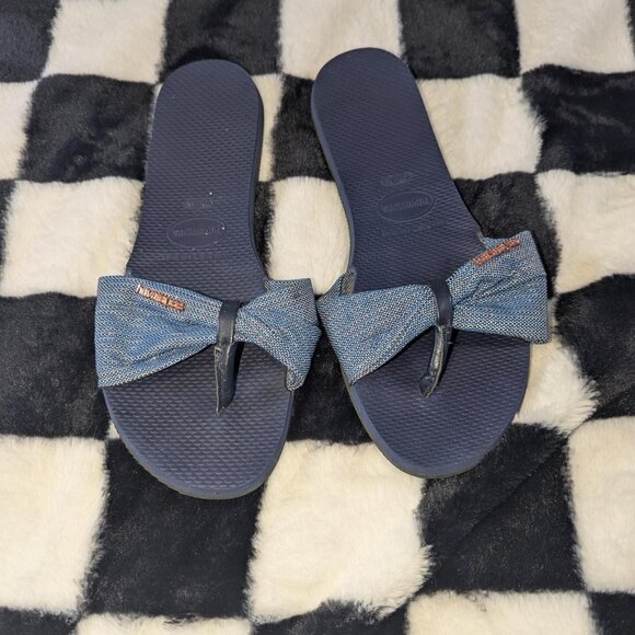 Havaianas Denim Bow Flip Flops - Size 9/10W (EU 41/42) - Picture 1 of 4